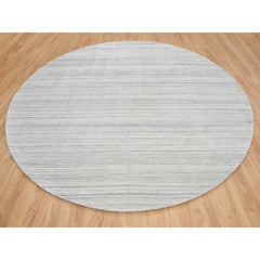12'x12' Gray Hand Loomed Undyed Natural Wool Modern Design Round Rug