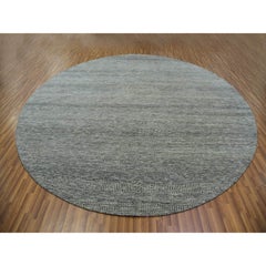 12'x12' Gray Modern Soft Undyed Wool Grass Design Hand Knotted Round Rug