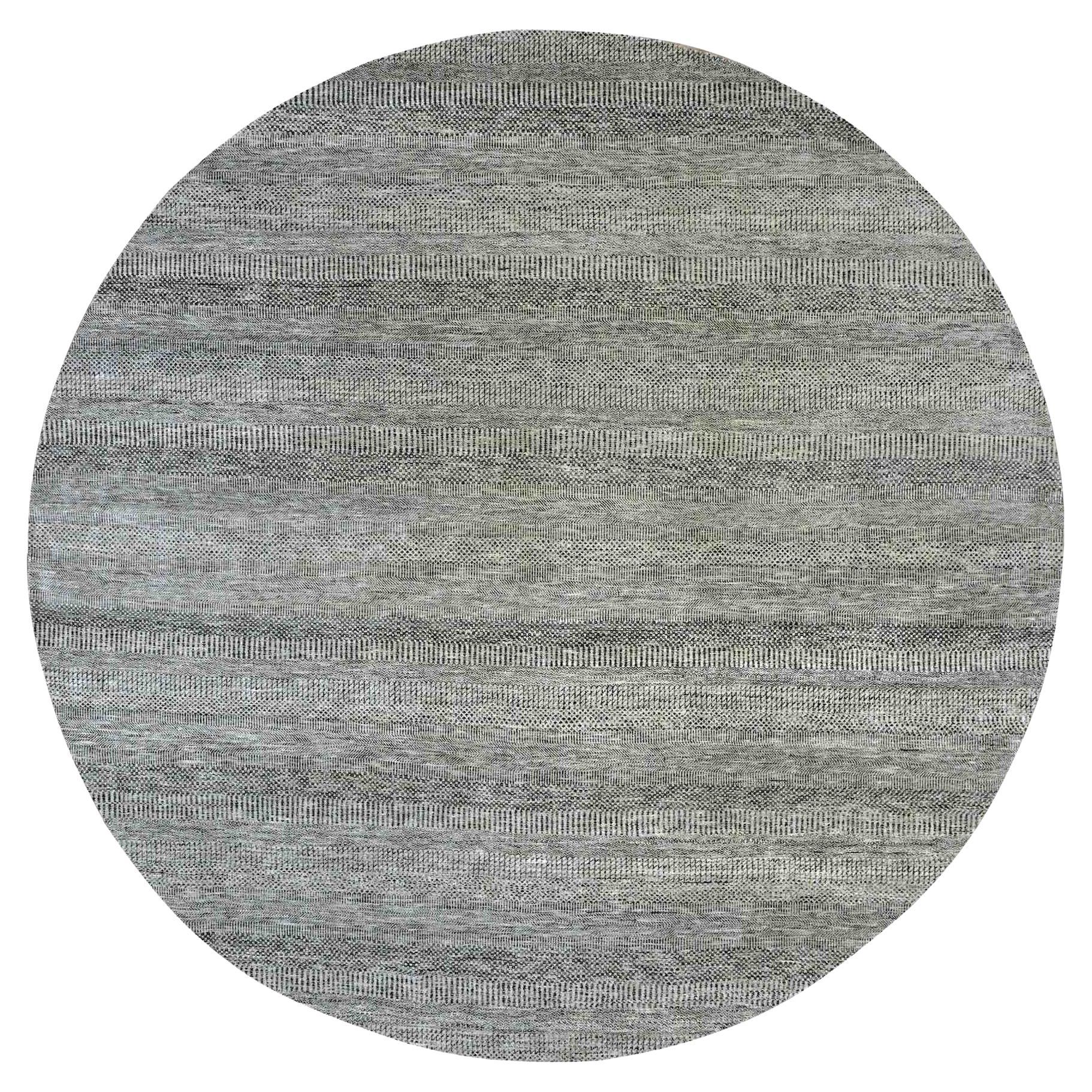 12'x12' Gray Modern Soft Undyed Wool Grass Design Hand Knotted Round Rug