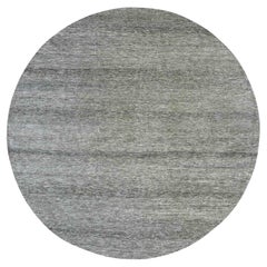 12'x12' Tapis rond gris moderne en laine douce non teintée Grass Design noué à la main