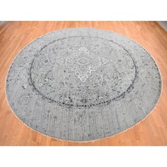 12'x12' Gray, Persian Design, Pure Silk with Wool Hand Knotted Round Rug