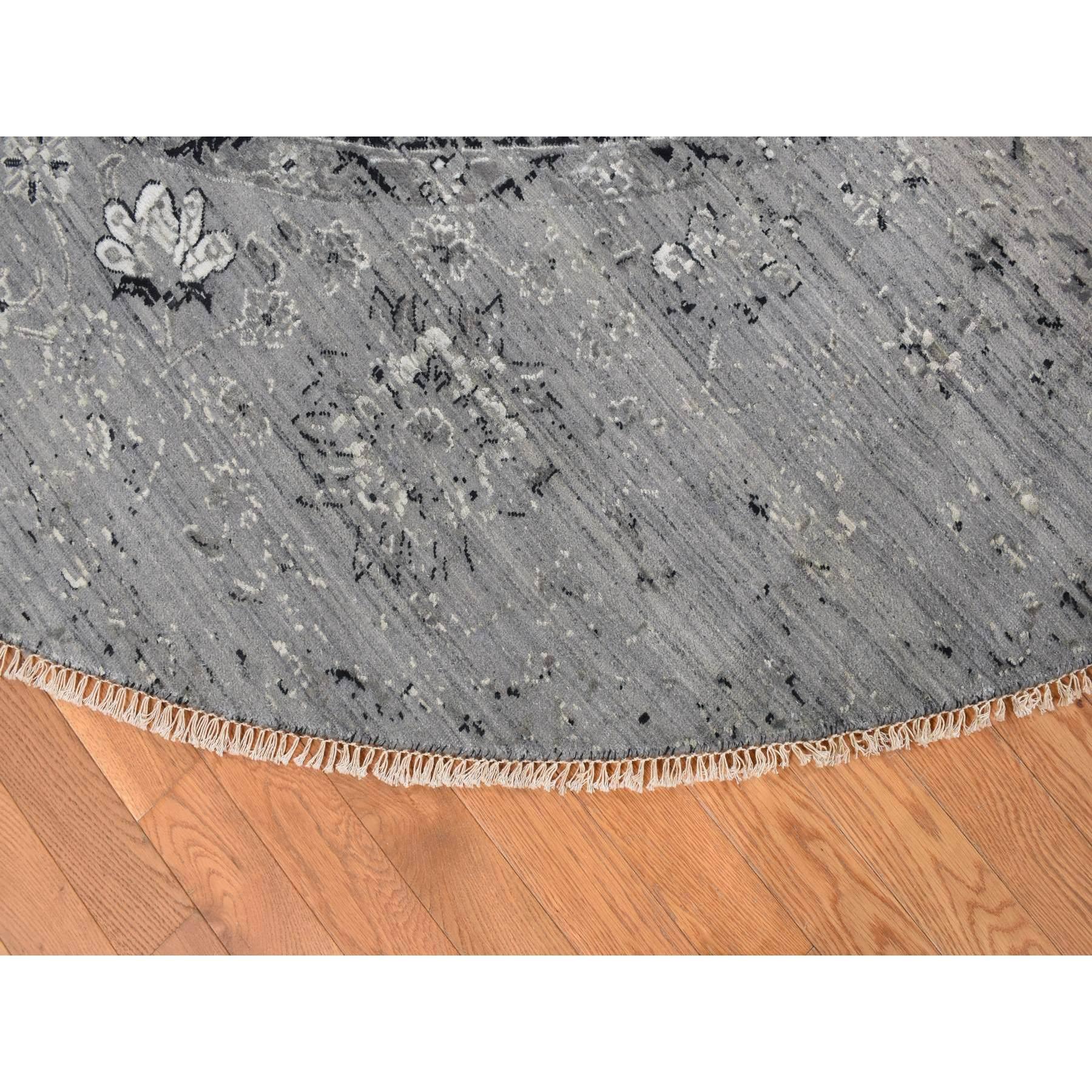 12'x12' Grau, Persisches Design, Reine Seide mit Wolle Handgeknüpft Rundteppich (Indisch) im Angebot