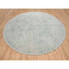 12'x12' Gray, Tabriz Design, Jacquard Hand Loomed Wool and Silk Round Rug