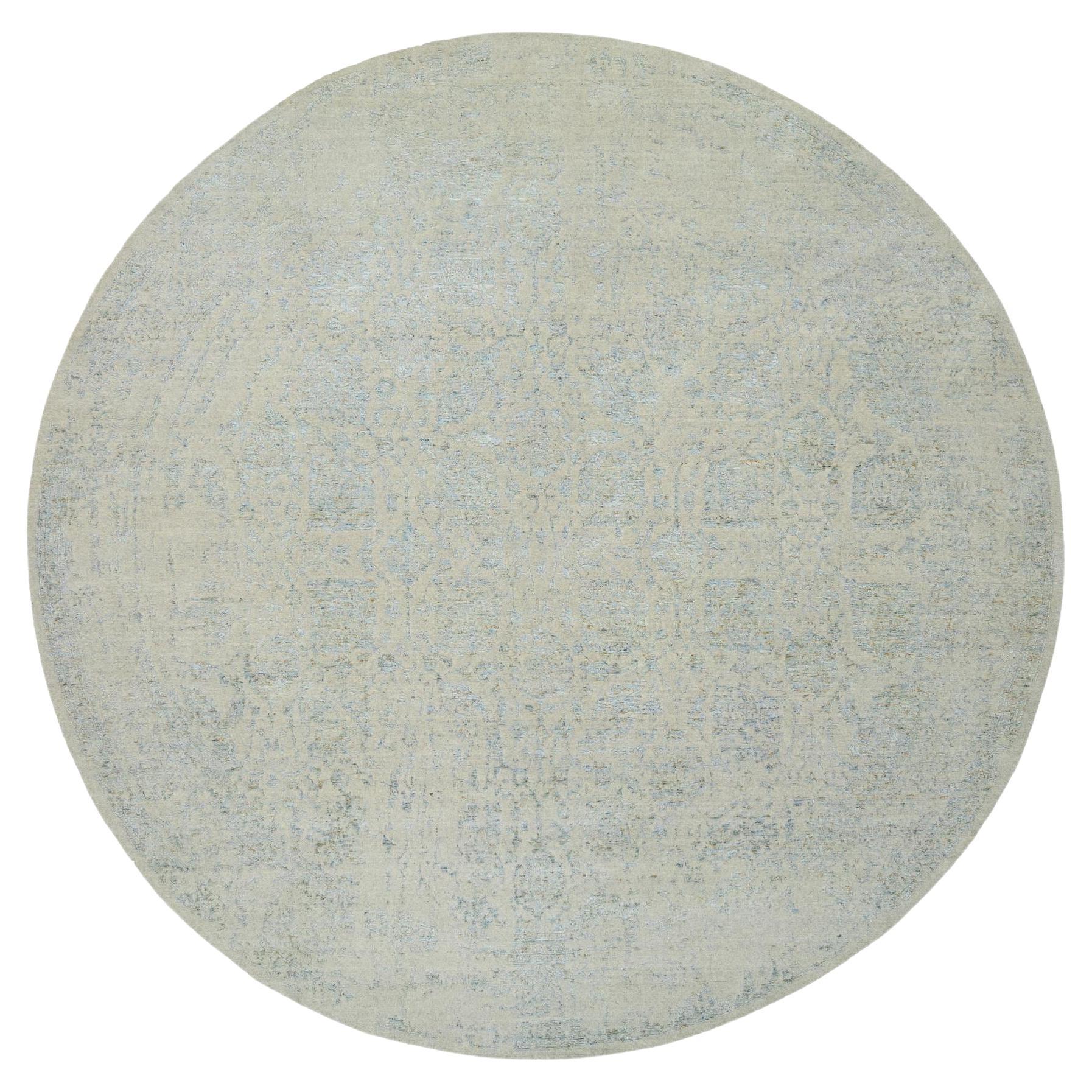 12
x12
 Gray, Tabriz Design, Jacquard Hand Loomed Wool and Silk Round Rug For Sale