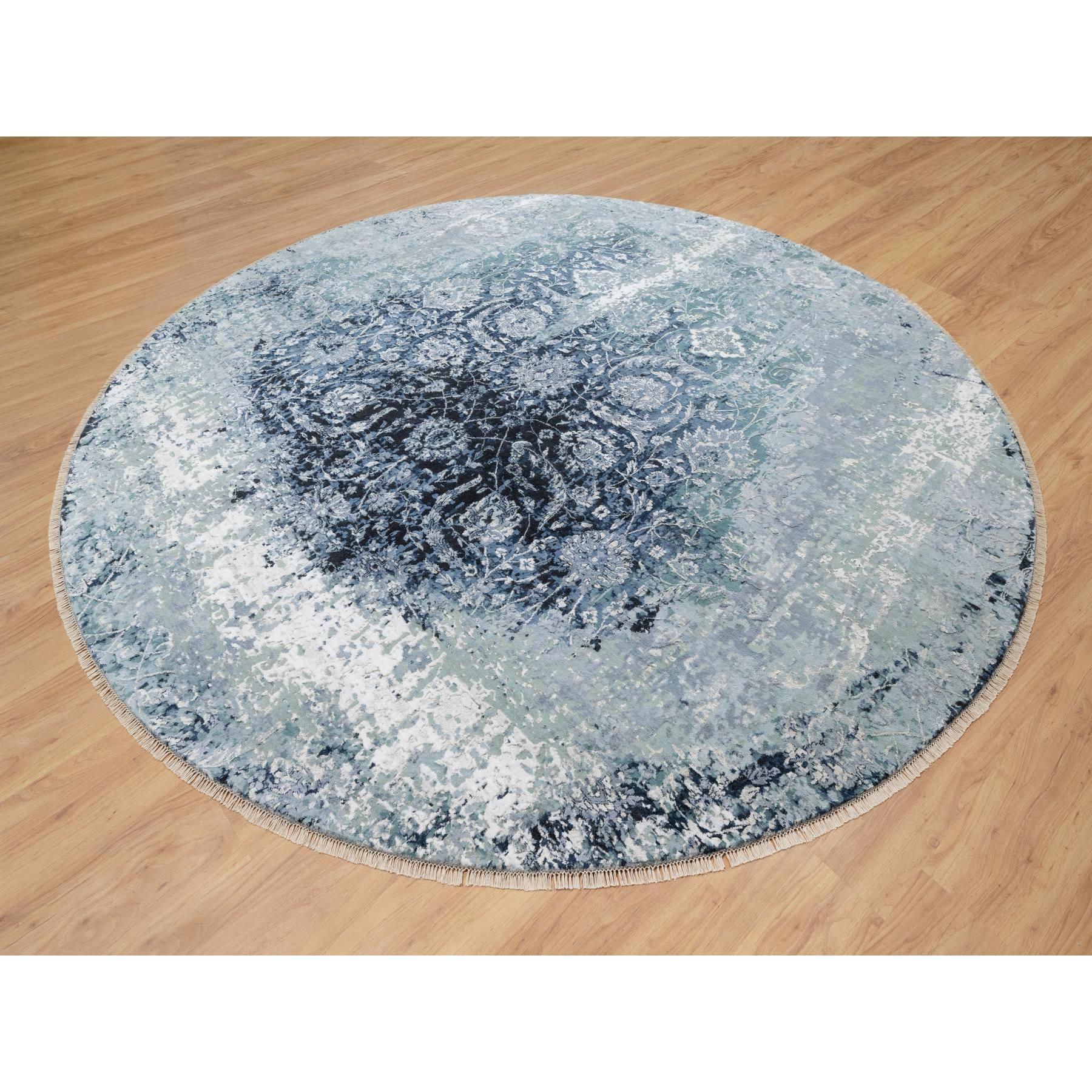Indian 12'x12' Gray, Tabriz Design, Wool and Silk Hand Knotted Round Rug For Sale