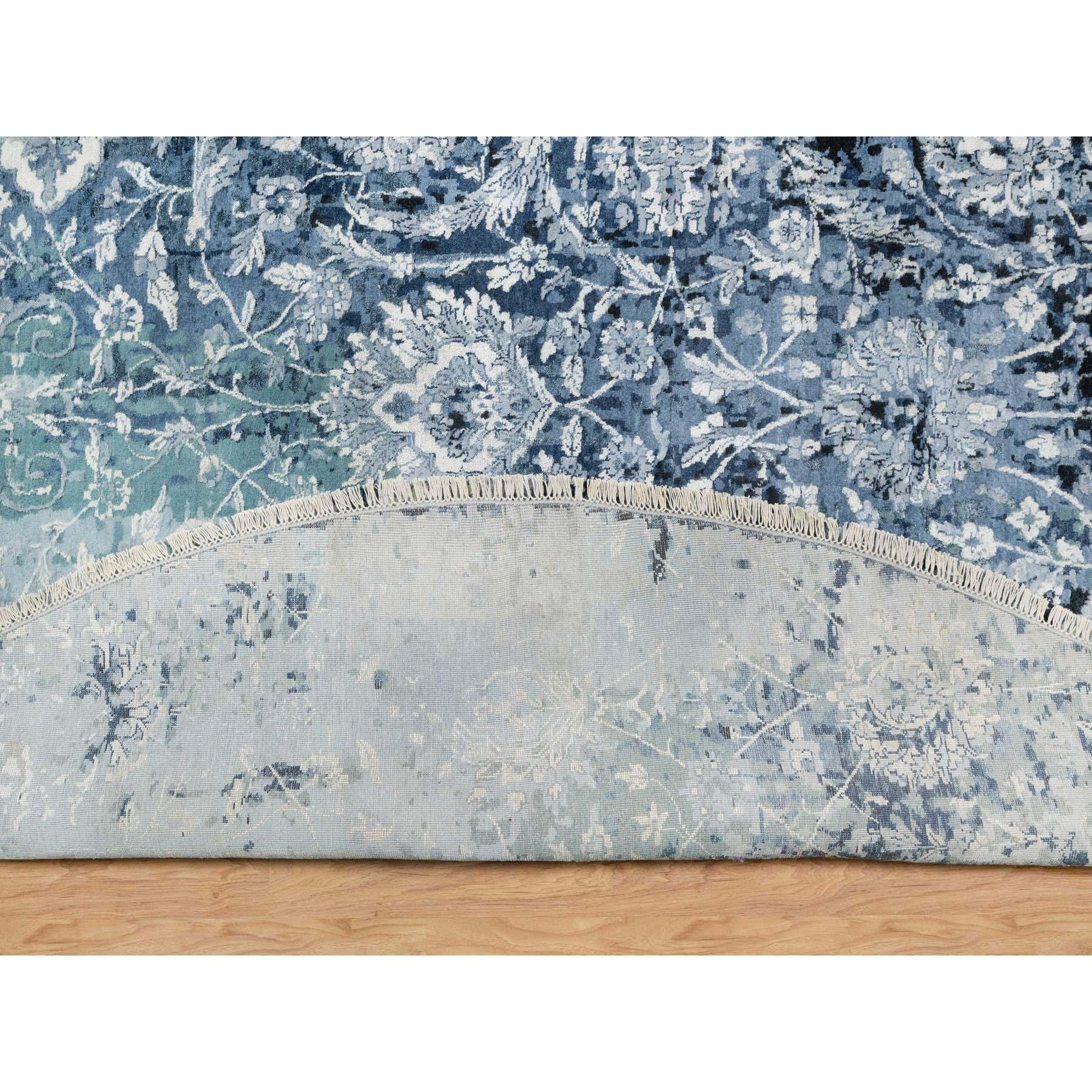 Hand-Knotted 12'x12' Gray, Tabriz Design, Wool and Silk Hand Knotted Round Rug For Sale