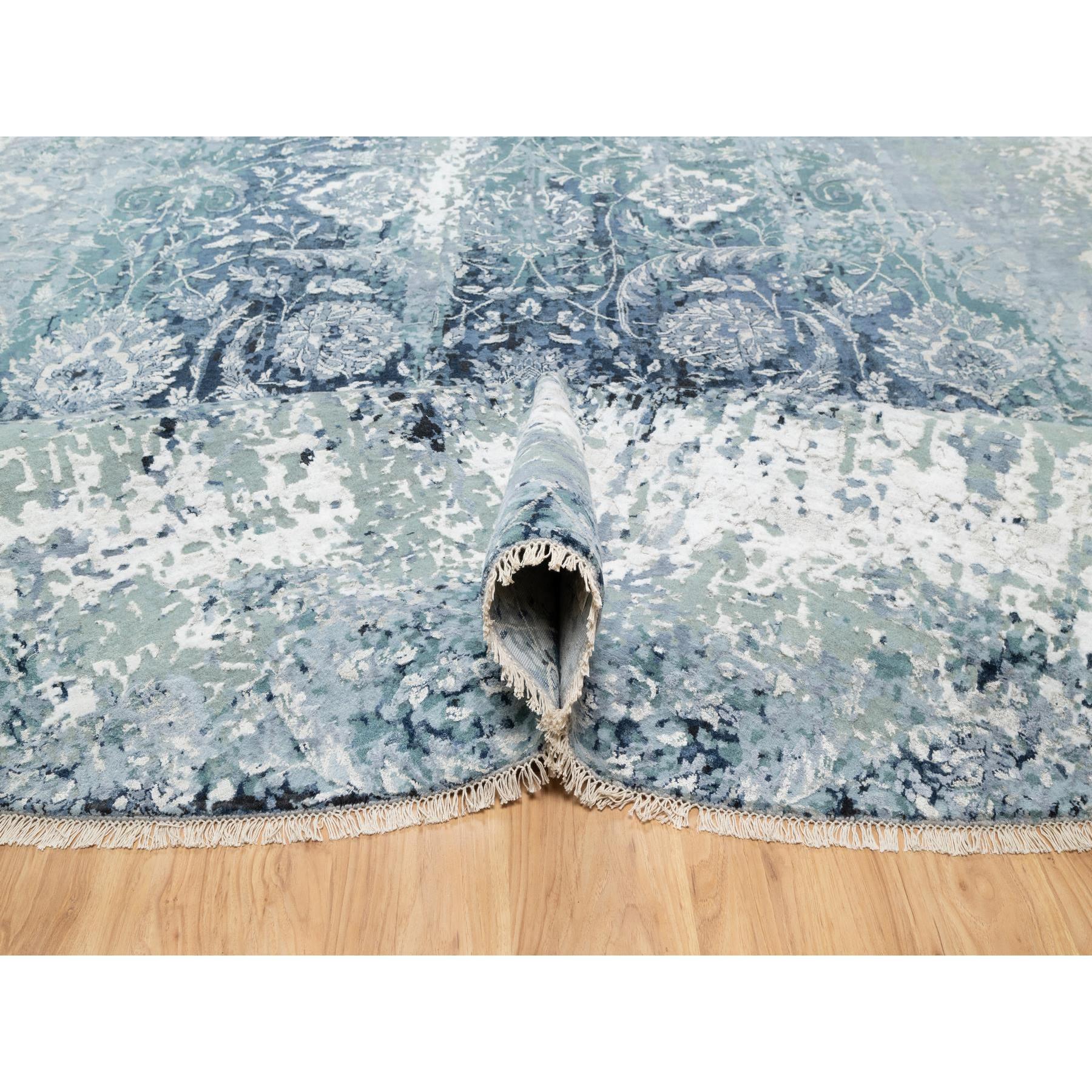 12'x12' Gray, Tabriz Design, Wool and Silk Hand Knotted Round Rug In New Condition For Sale In Carlstadt, NJ