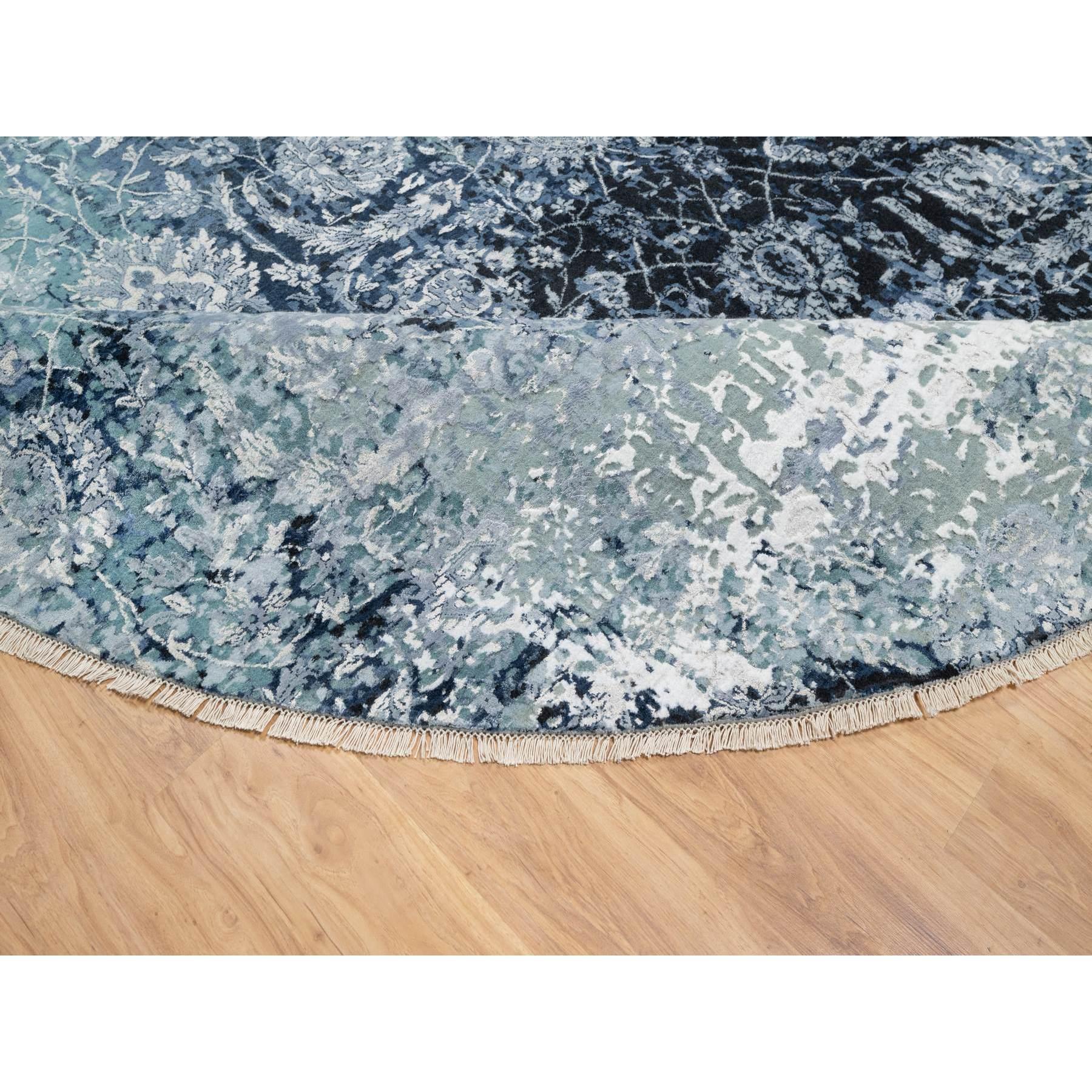 Contemporary 12'x12' Gray, Tabriz Design, Wool and Silk Hand Knotted Round Rug For Sale