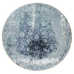 12'x12' Gray, Tabriz Design, Wool and Silk Hand Knotted Round Rug