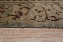 12x12 Green Hand-Knotted Wool Floral Scrollwork Geometric Modern Carpet Rug