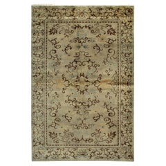 12x12 Green Hand-Knotted Wool Floral Scrollwork Geometric Modern Carpet Rug