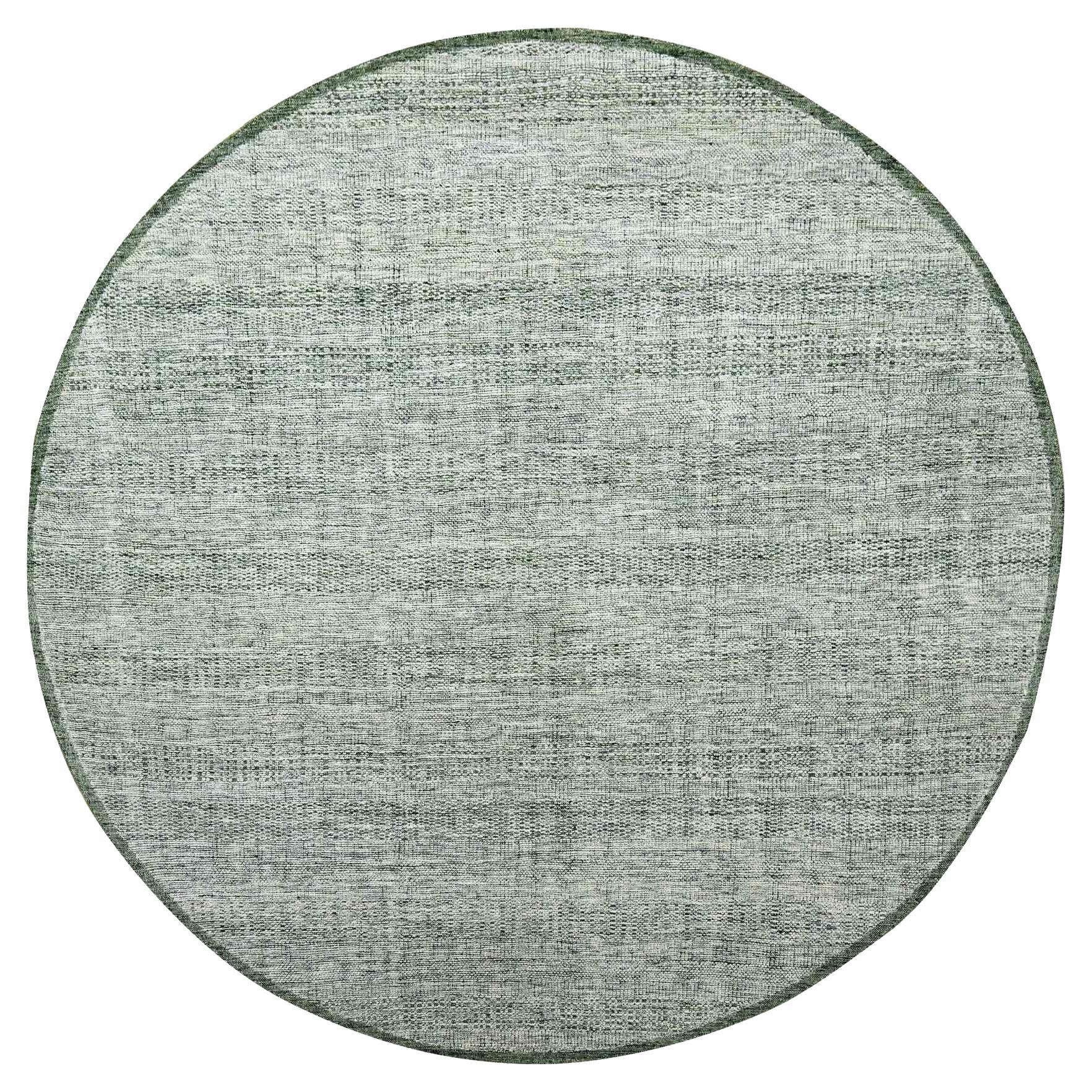 Tapis rond en laine nouée à la main 12'x12' vert Oxidized and Distressed Grass Design