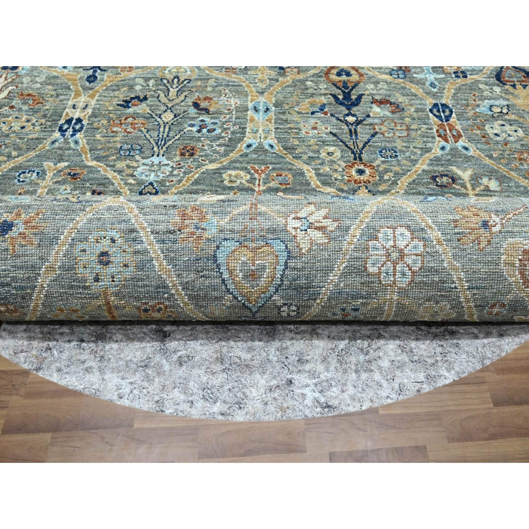 Noué à la main 12'x12' Green Trellis Borderless Garden Design Hand Knotsted All Wool Round Rug (Tapis rond en laine) en vente