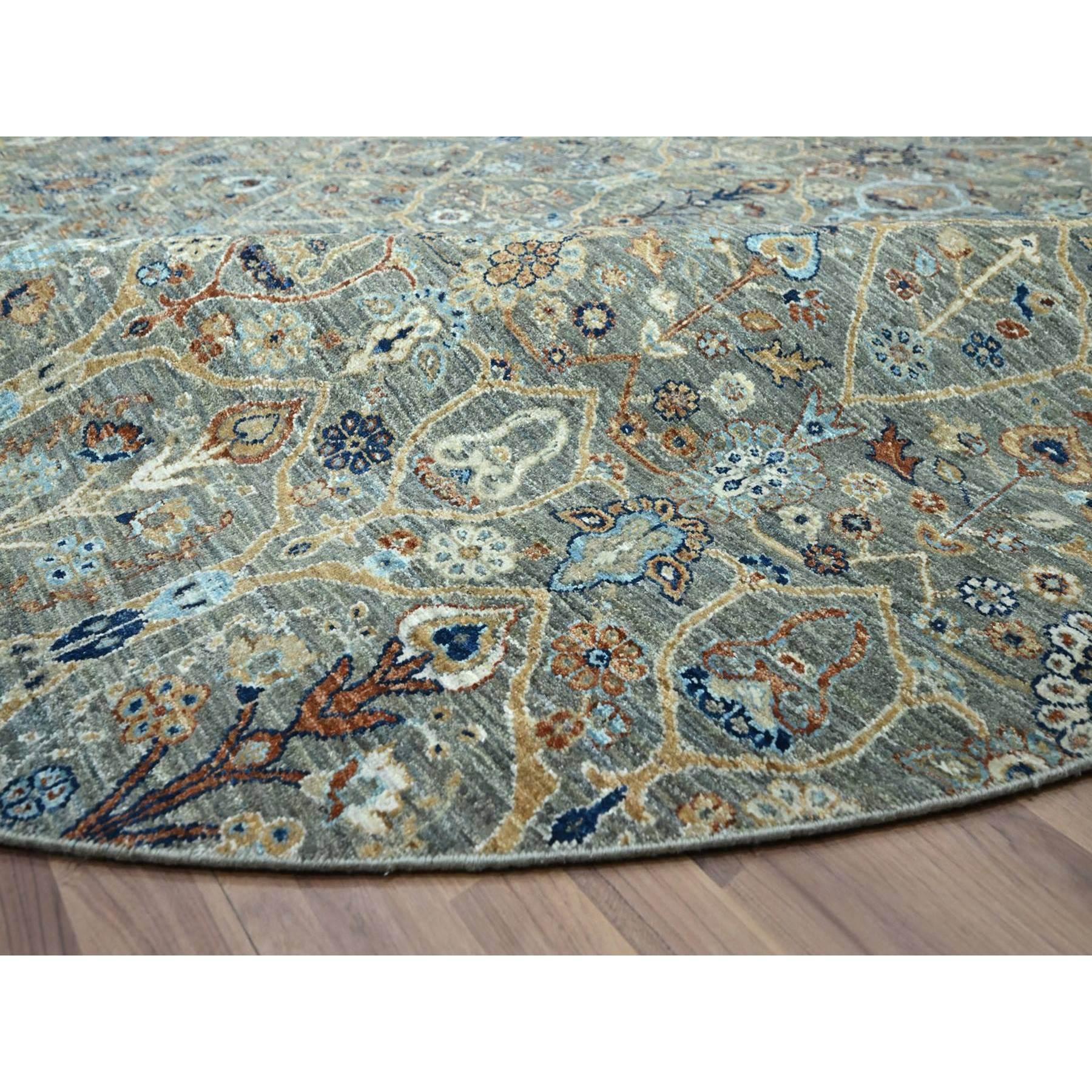 XXIe siècle et contemporain 12'x12' Green Trellis Borderless Garden Design Hand Knotsted All Wool Round Rug (Tapis rond en laine) en vente