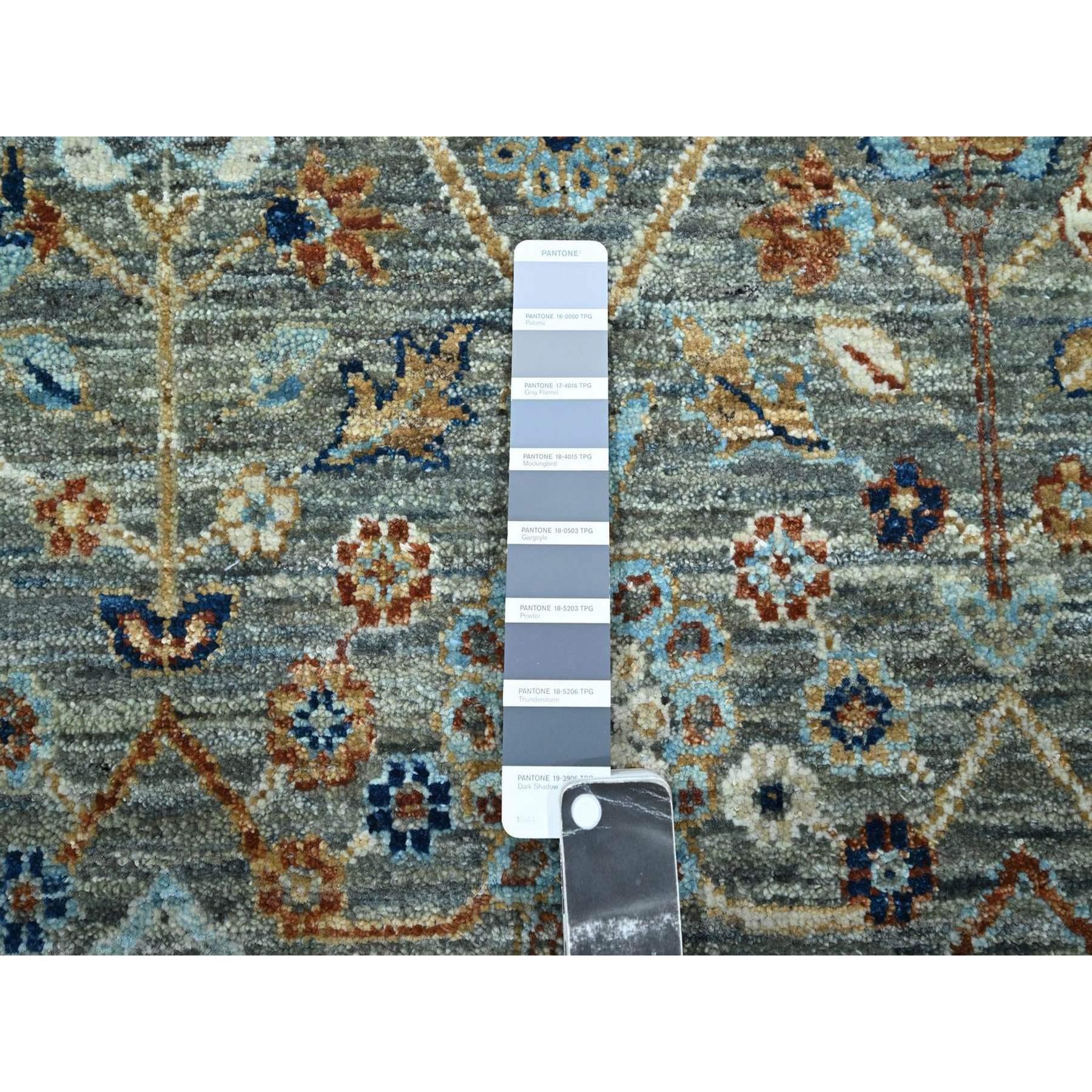 Laine 12'x12' Green Trellis Borderless Garden Design Hand Knotsted All Wool Round Rug (Tapis rond en laine) en vente