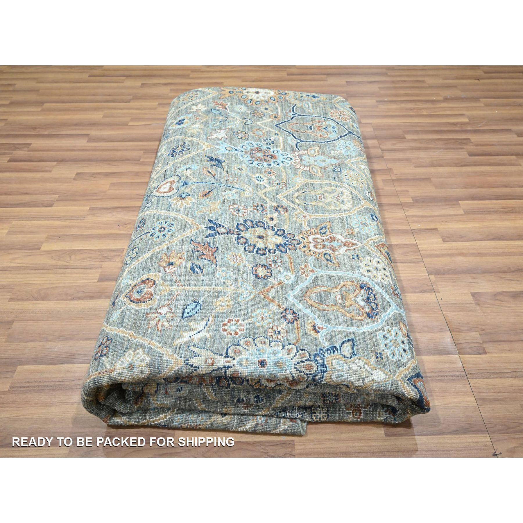 12'x12' Green Trellis Borderless Garden Design Hand Knotsted All Wool Round Rug (Tapis rond en laine) en vente 2