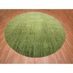 12'x12' Grün Vertikale Ombre Design Handgeknüpft Weiche Wolle Runde Orientteppich