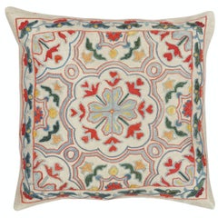 12"x12" Hand Embroidered All Silk Throw Pillow Cover. Traditional Cushion Cover