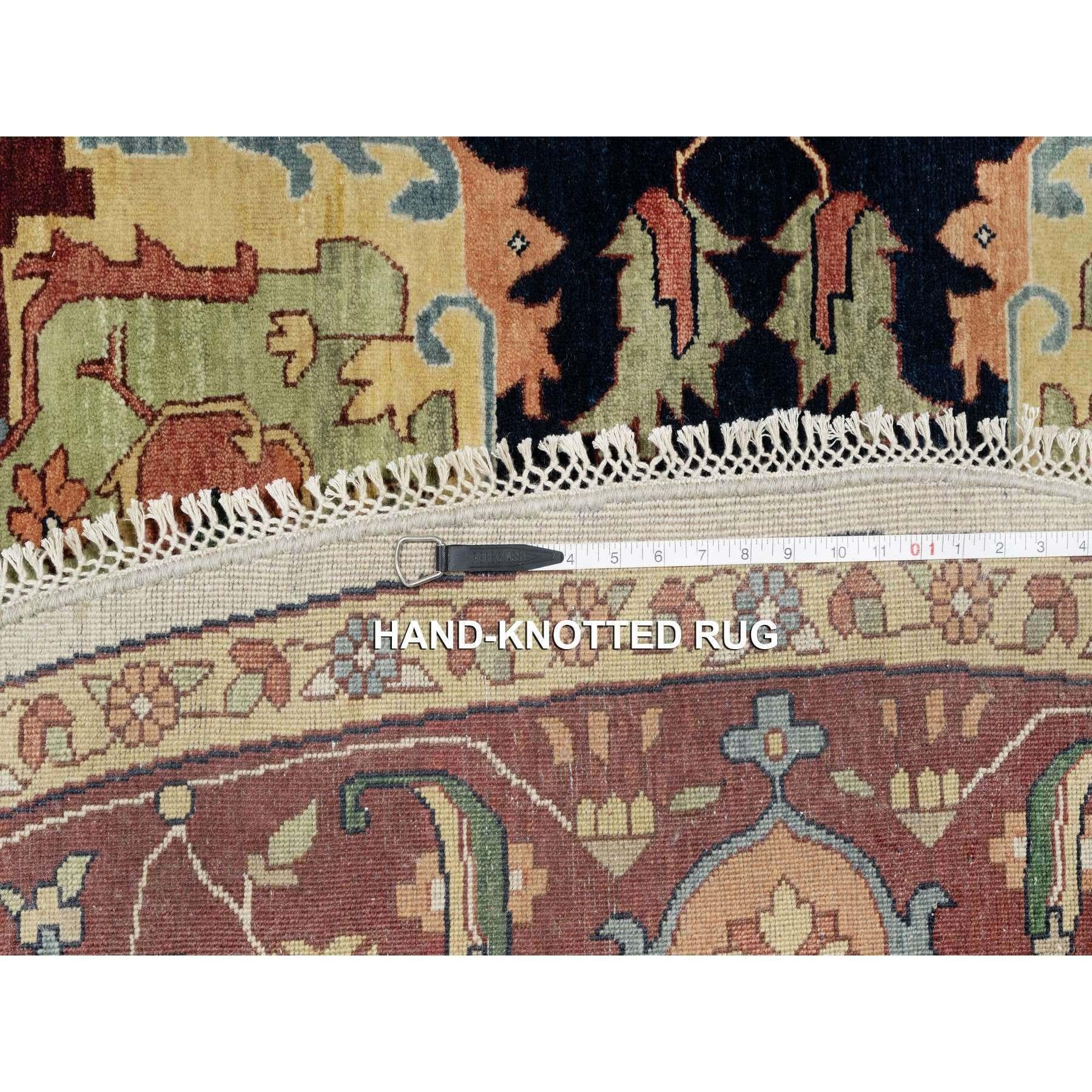 12'x12' Ivory Antiqued Fine Heriz Re-Creation Hand Knotted Pure Wool Round Rug For Sale 4