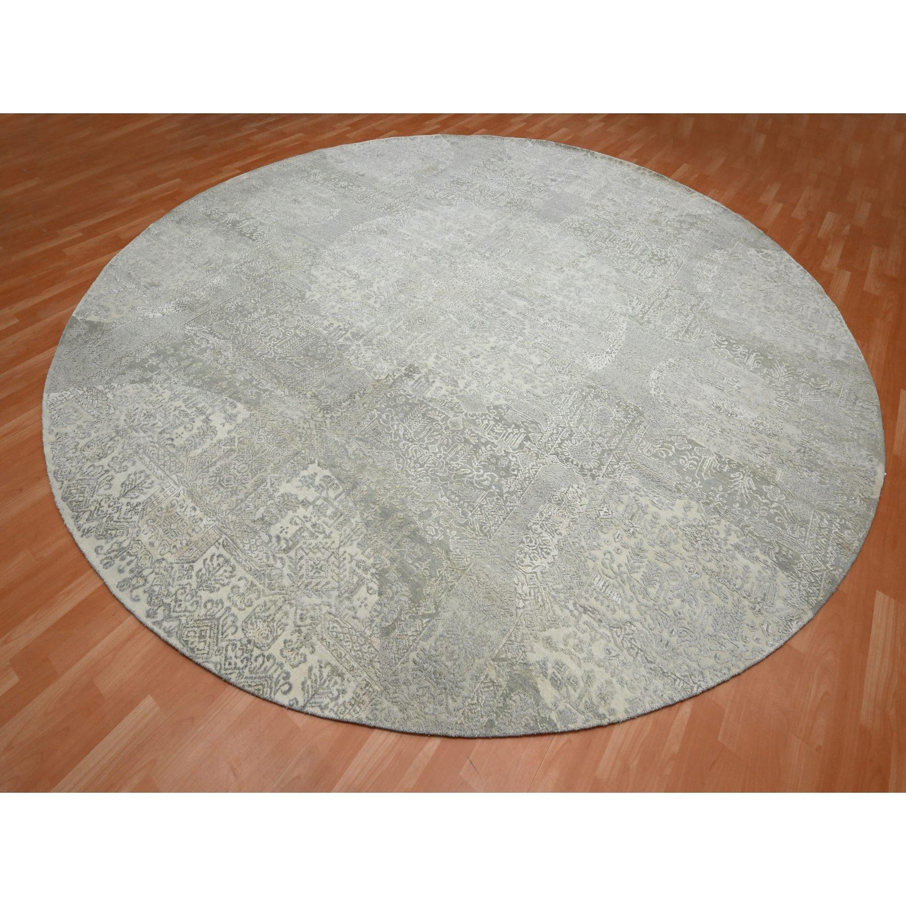 Moderno 12'x12' Avorio Gioielli Design Lana e Seta annodato a mano Tappeto orientale rotondo in vendita