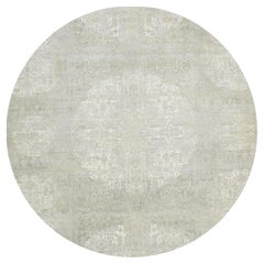 12'x12' Avorio Gioielli Design Lana e Seta annodato a mano Tappeto orientale rotondo