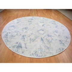 12'x12' Ivory Large Elements with Pastels Silk with Textured Wool Round Rug