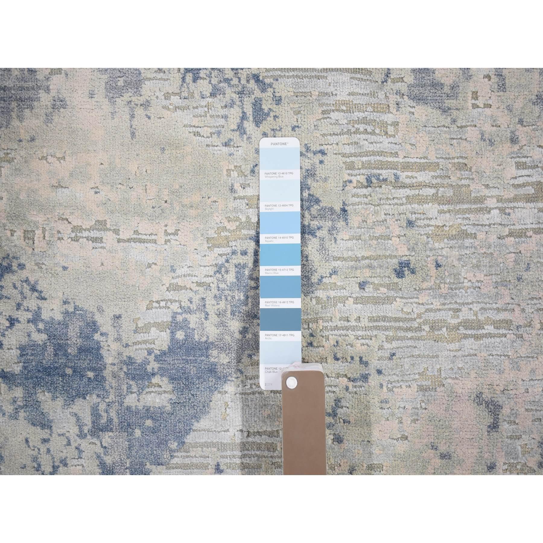 Tapis rond 12'x12' Ivory Large Elements with Pastels Silk with Textured Wool Neuf - En vente à Carlstadt, NJ