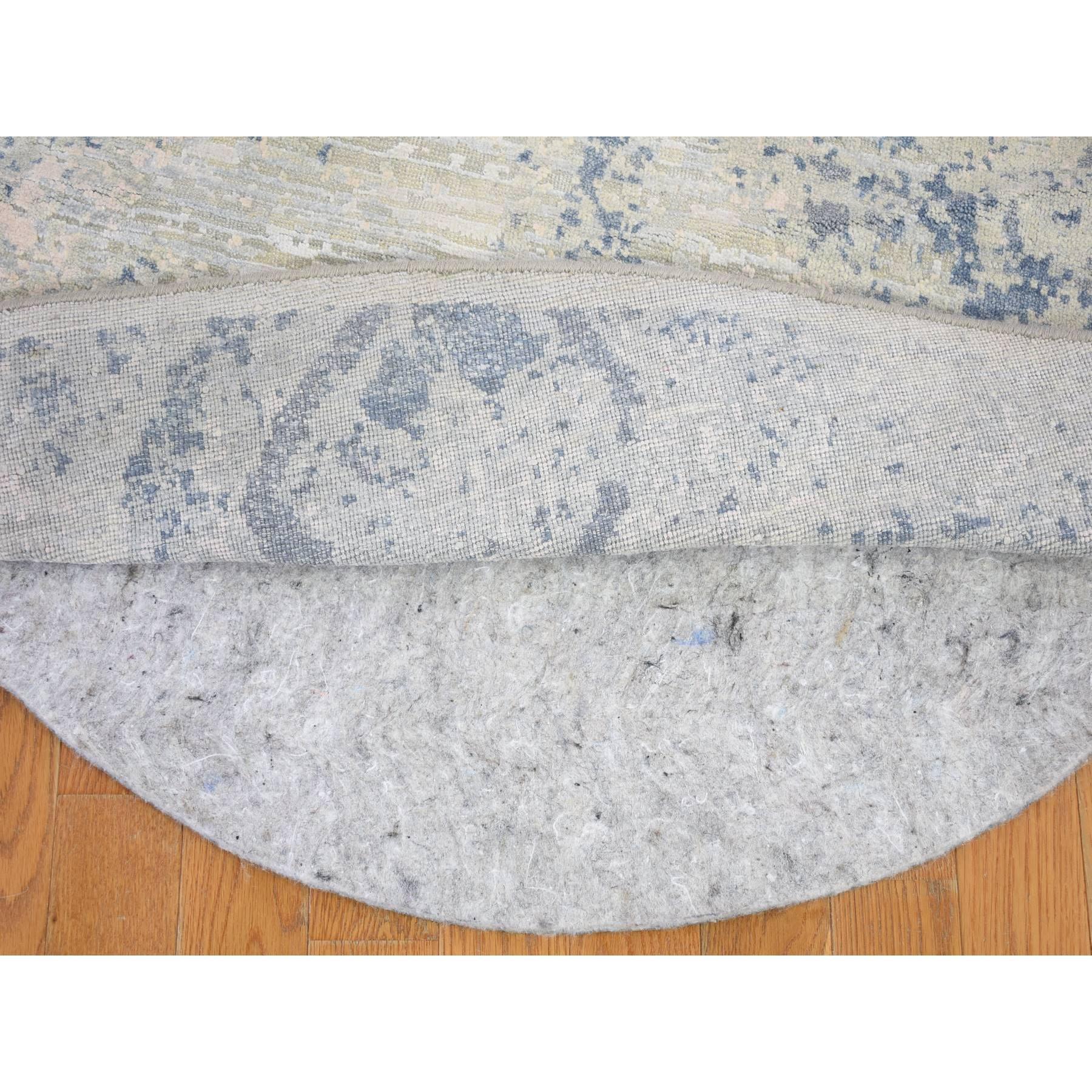 XXIe siècle et contemporain Tapis rond 12'x12' Ivory Large Elements with Pastels Silk with Textured Wool en vente