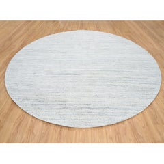 12'x12' Ivory Plain Modern Striae Design Natural Wool Hand Loomed Round Rug