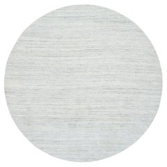 12'x12' Ivory Plain Modern Striae Design Natural Wool Hand Loomed Round Rug