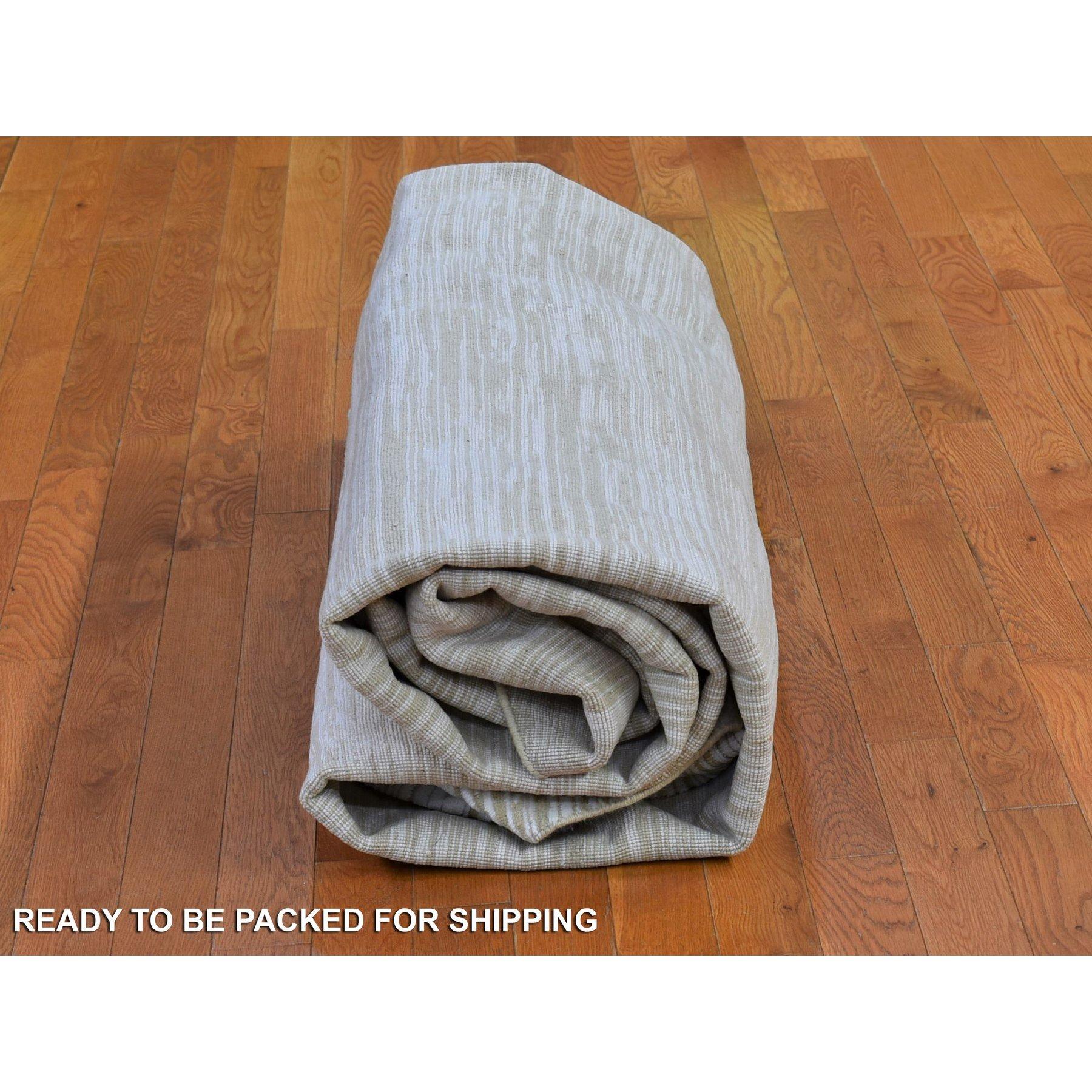 12'x12' Elfenbeinfarbener handgeknüpfter, runder orientalischer Teppich aus Seide mit Striae-Design und Wolle im Angebot 3