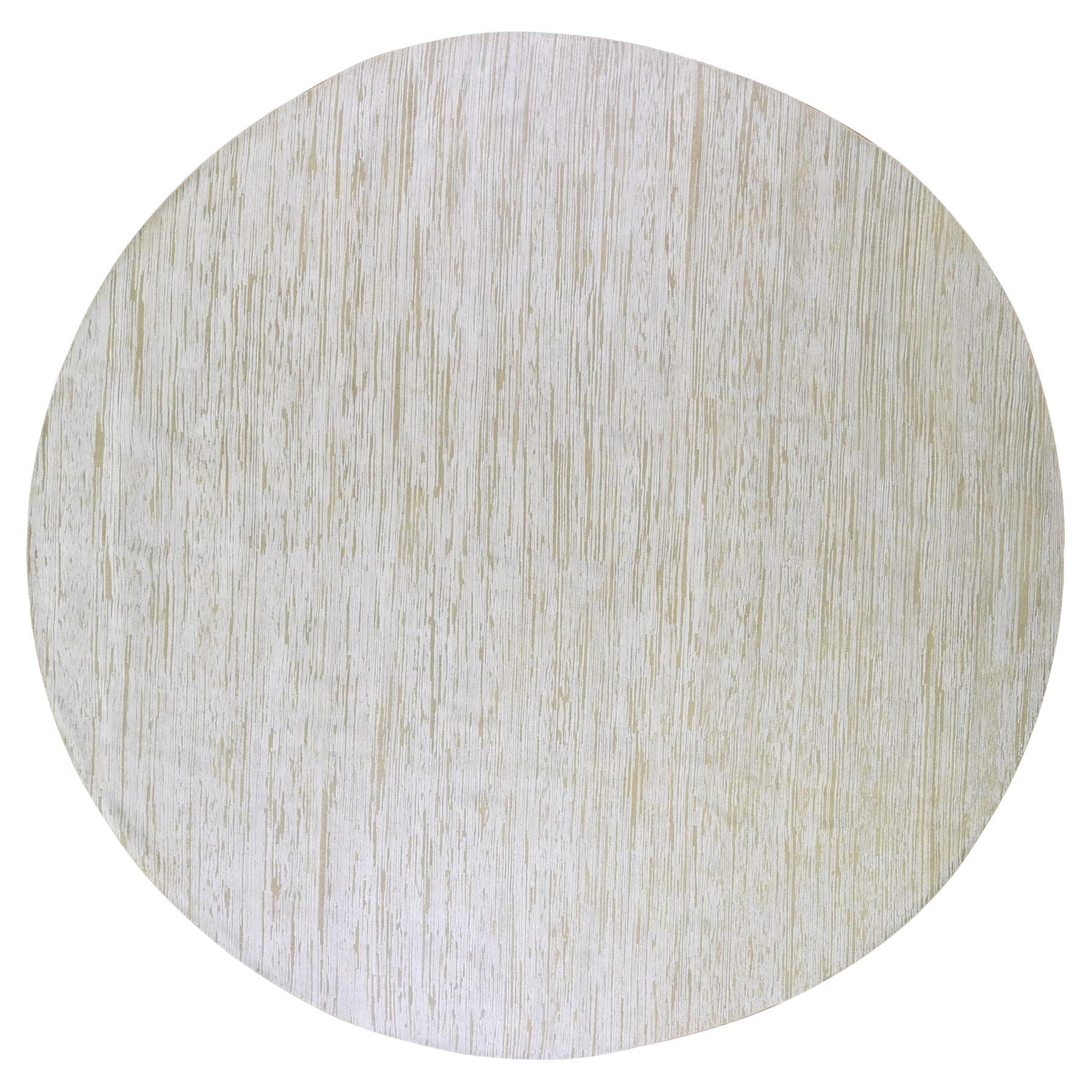 12'x12' Ivory Striae Design Hand Knotted Silk with Wool Round Oriental Rug