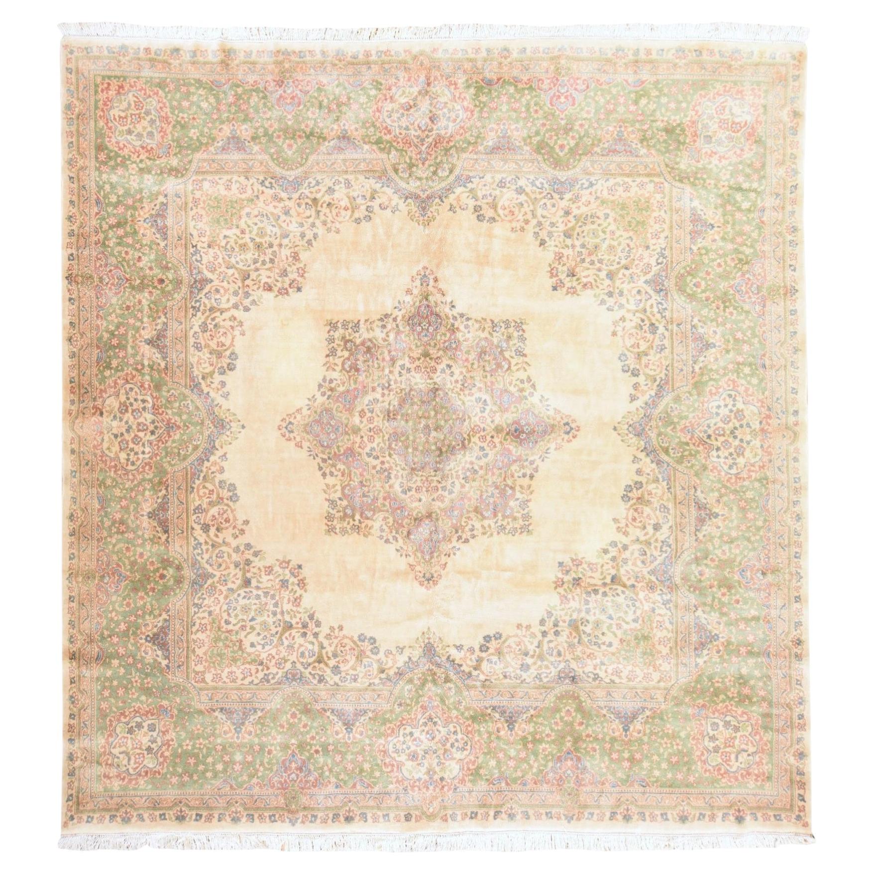 12'x12' Ivory Vintage Zoroastrian Karman Square Hand Knotted Wool Oriental Rug
