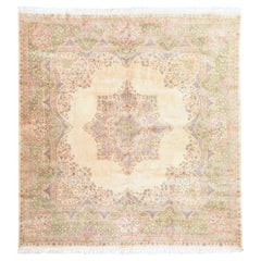 12'x12' Ivory Vintage Persian Kirman Square Hand Knotted Wool Oriental Rug