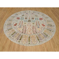 12'x12' Linen Beige Wool and Silk Directional Hand Knotted Oriental Round Rug