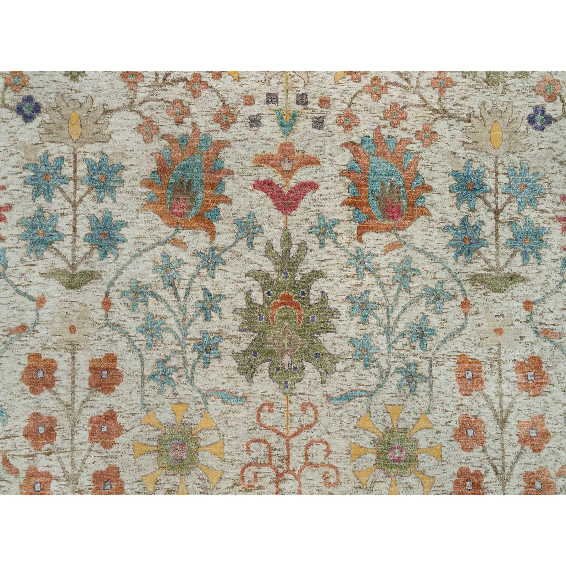 12'x12' Leinen Beige Wolle und Seide Directional Handgeknüpfter orientalischer runder Teppich im Angebot 2