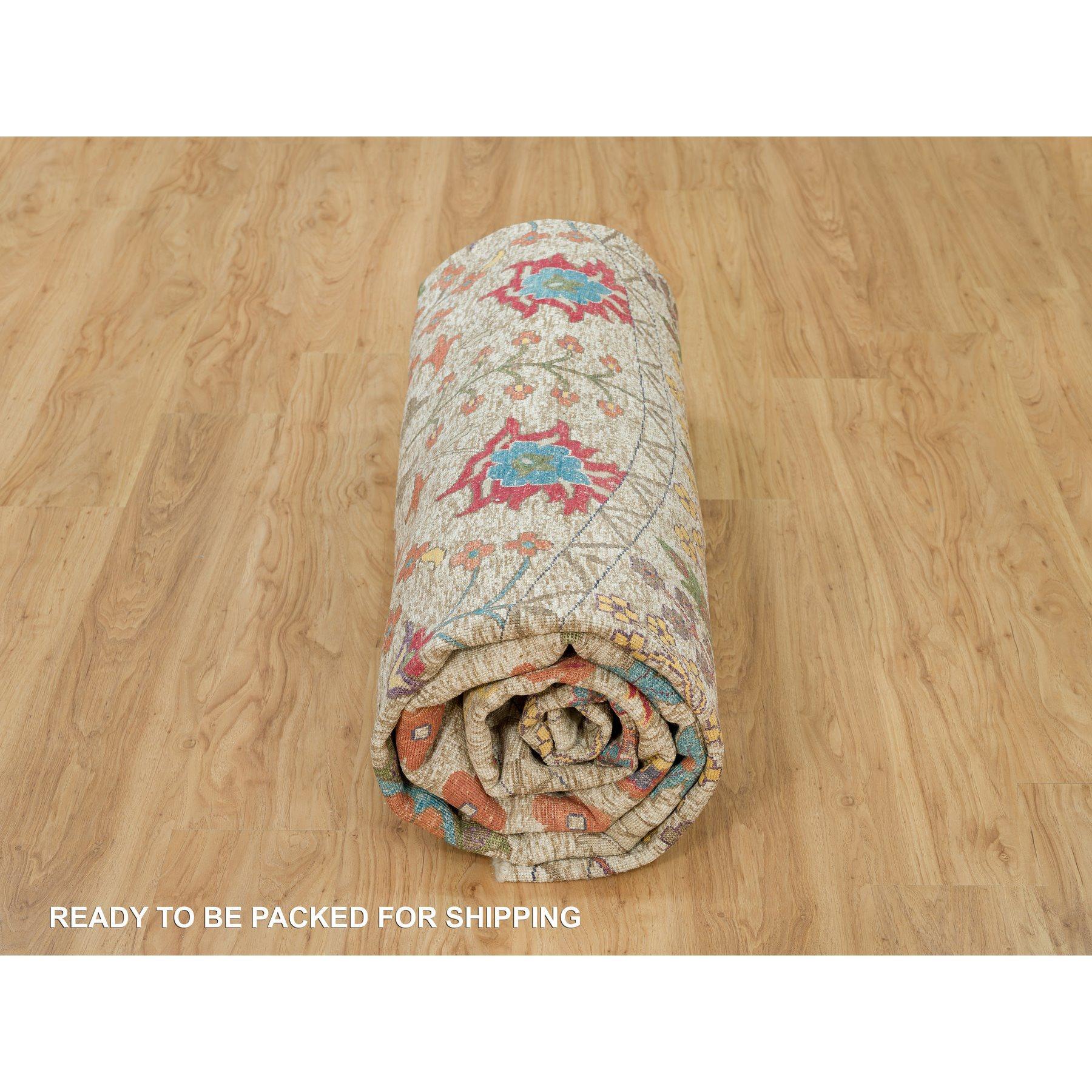 12'x12' Leinen Beige Wolle und Seide Directional Handgeknüpfter orientalischer runder Teppich im Angebot 3