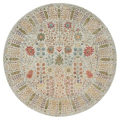 12'x12' Lin Beige Laine et Soie Directional Tapis rond oriental noué à la main