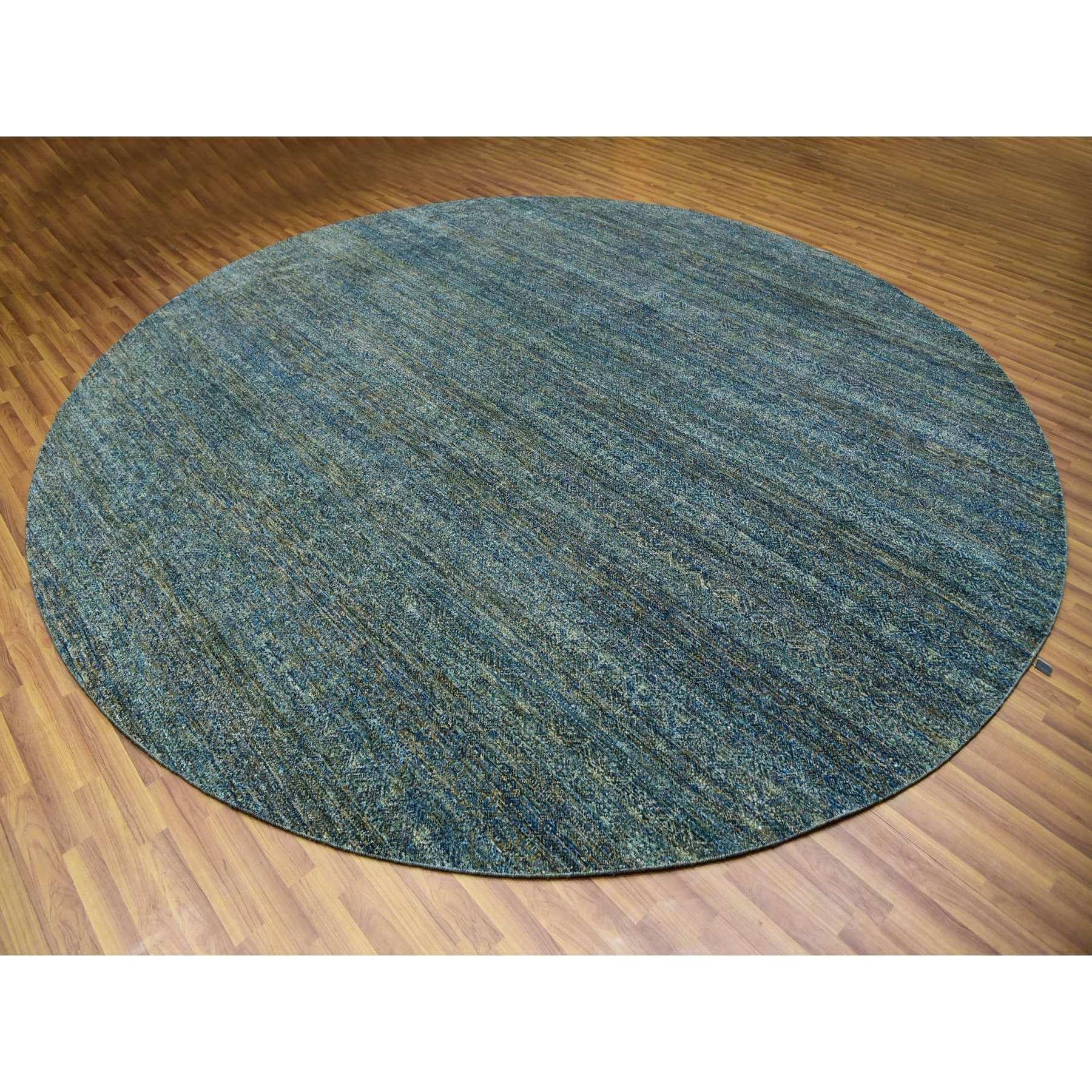 Moderne 12'x12' Myrtle Green Laine nouée à la main Kohinoor Herrita Round Tapis d'Orient en vente