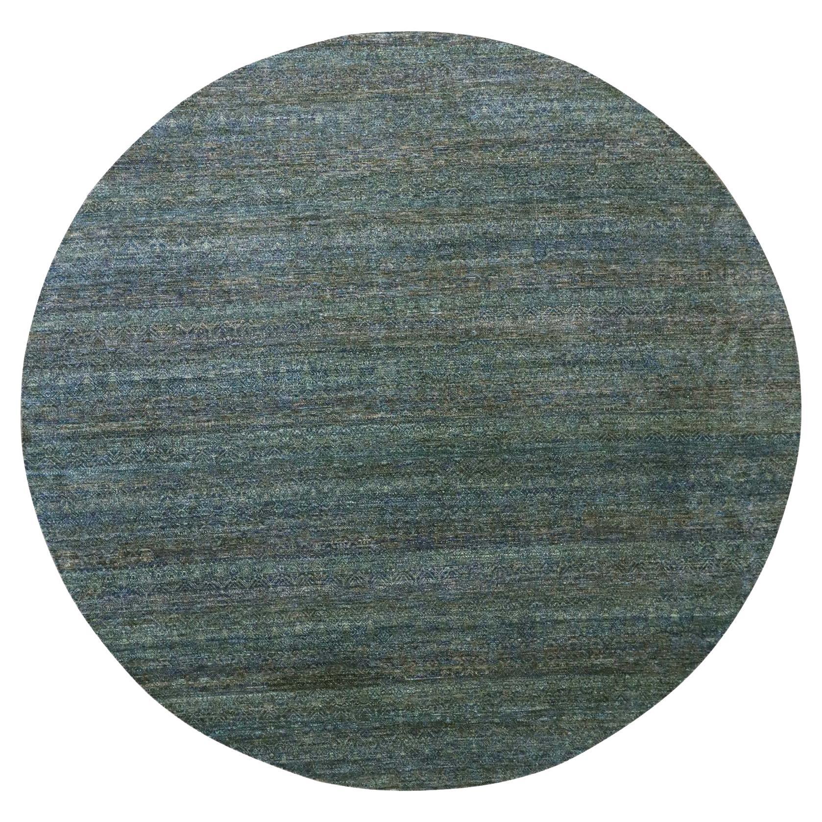 12'x12' Myrtle Green Laine nouée à la main Kohinoor Herrita Round Tapis d'Orient