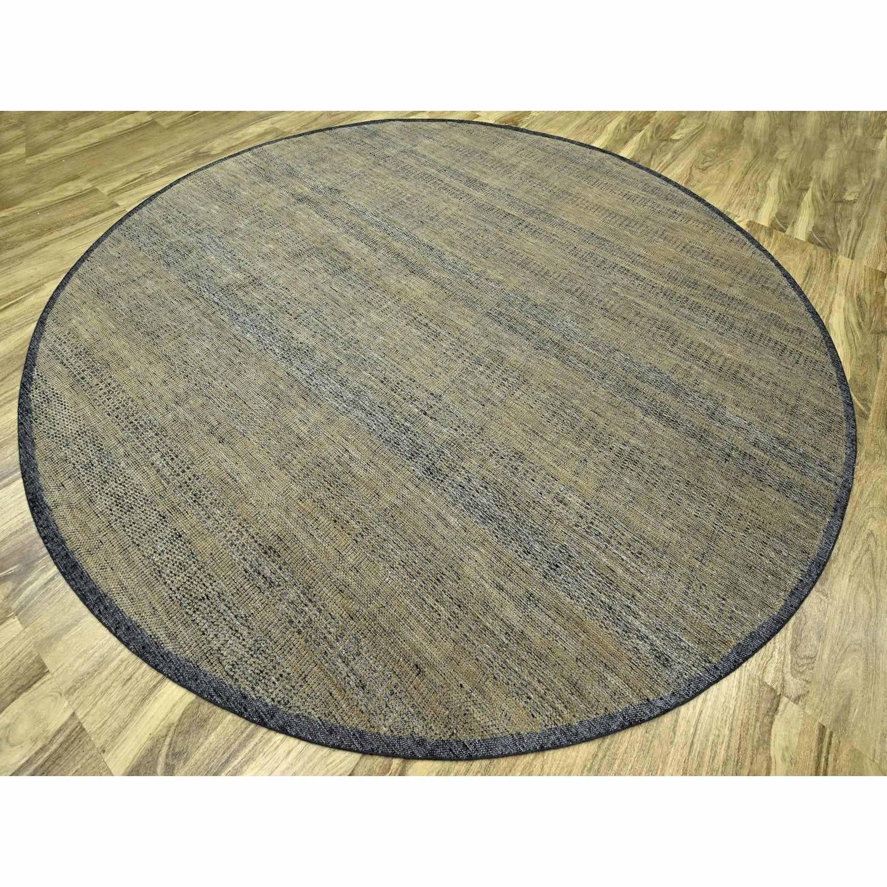 Modern 12'x12' Peanut Brown Hand Knotted Pure Wool Oxidized Grass Design Round Rug For Sale
