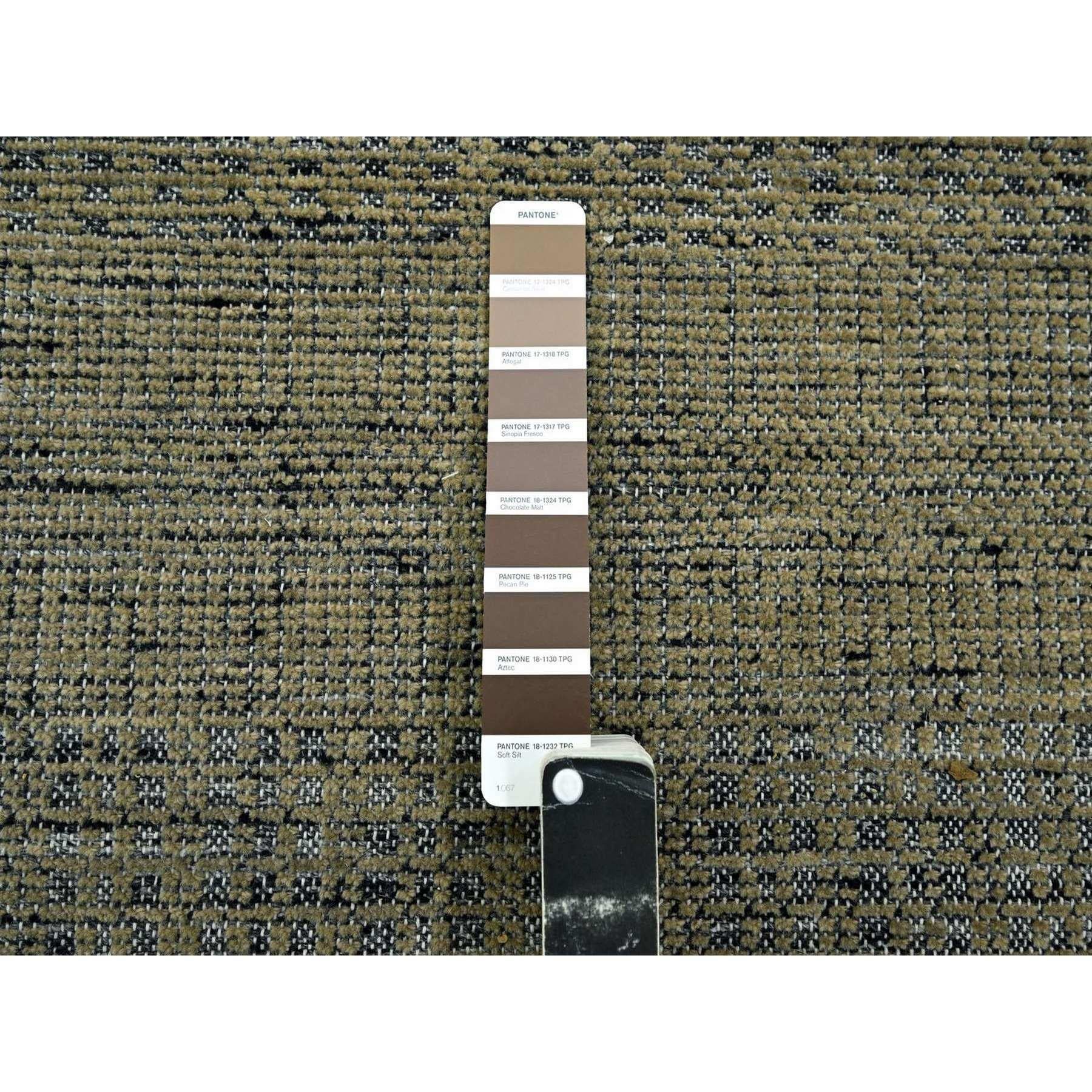 Contemporary 12'x12' Peanut Brown Hand Knotted Pure Wool Oxidized Grass Design Round Rug For Sale
