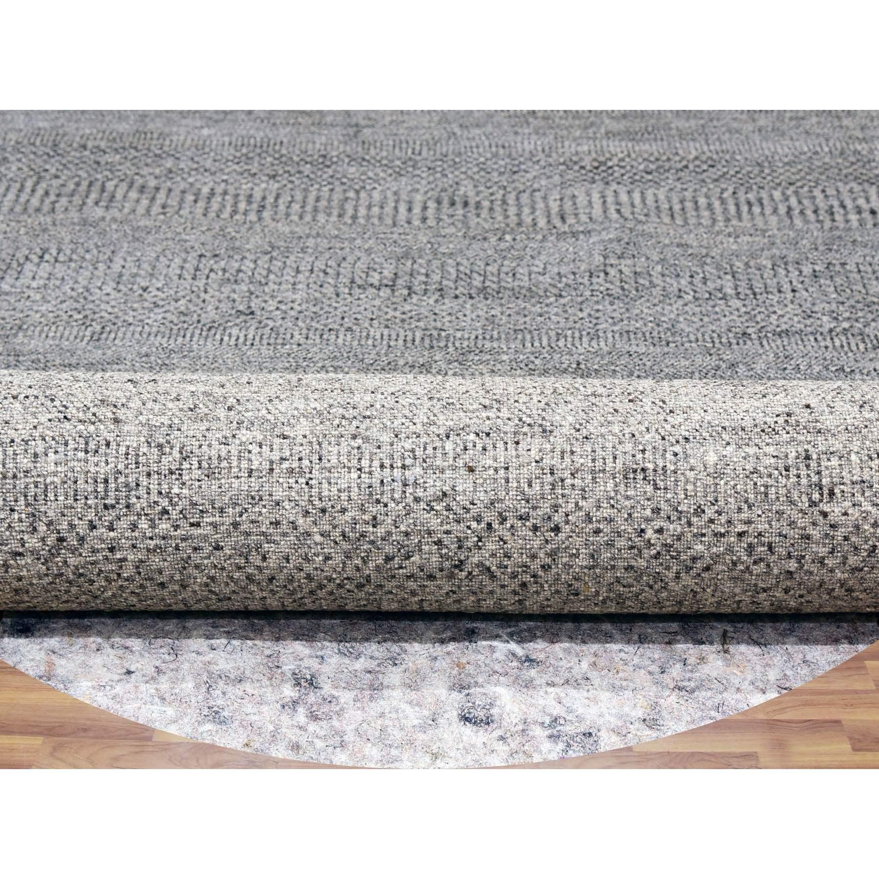 12'x12' Zinn gegossener, grauer, handgeknüpfter, runder Teppich aus lebhafter Wolle mit grauem Grasdesign (Indisch)