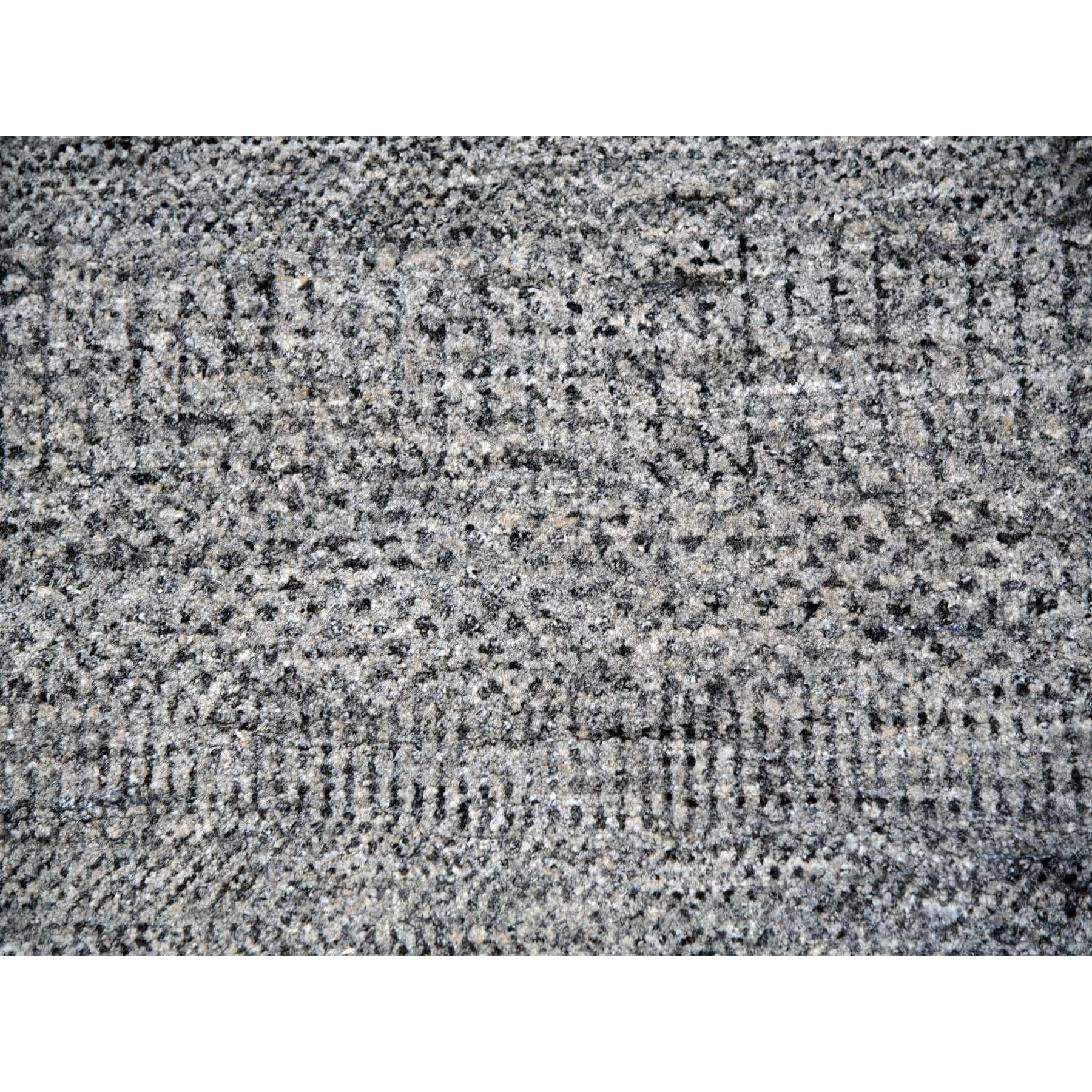 12'x12' Zinn gegossener, grauer, handgeknüpfter, runder Teppich aus lebhafter Wolle mit grauem Grasdesign 1
