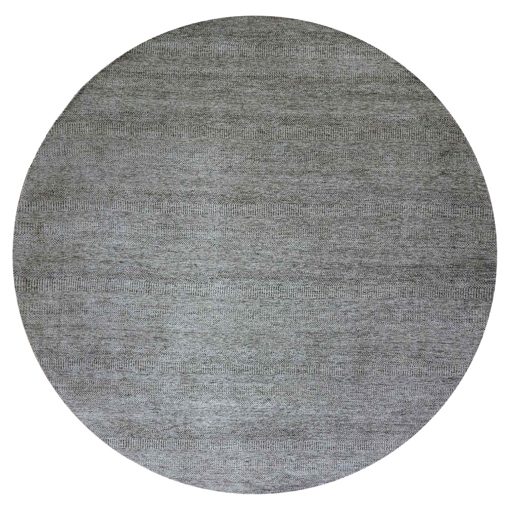 12
x12
 Pewter Cast Gray Grass Design Vibrant Wool Hand Knotted Round Rug For Sale