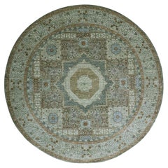 12'x12' Pistachio Green Mamluk Design Hand Knotted Pure Wool Round Rug