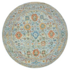 12
x12
 Powder Blue Sultanabad Reimagined Hand Knotted Pure Wool Round Rug