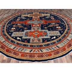 12'x12' Ralph Lauren Blue Caucasian Wool Hand Knotted Round Oriental Rug