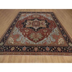 12'x12' Red Antiqued Fine Heriz Re-Creation Hand Knotted Soft Wool Square Rug