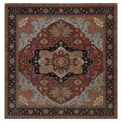 12'x12' Red Antiqued Fine Heriz Re-Creation Hand Knotted Soft Wool Square Rug